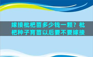 嫁接枇杷苗多少钱一颗？枇杷种子育苗以后要不要嫁接