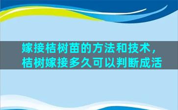 嫁接桔树苗的方法和技术，桔树嫁接多久可以判断成活